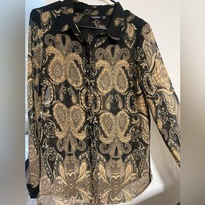 Long-sleeved,Sheer Black + Brown Paisley button up top
